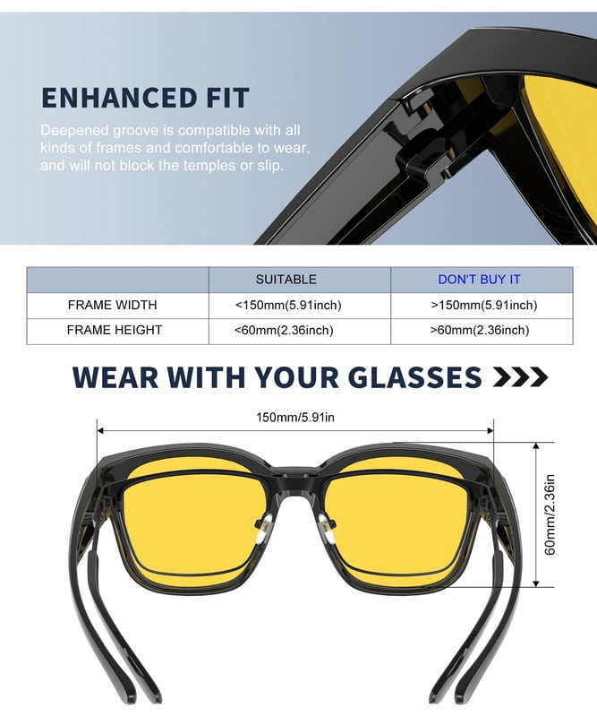KALIYADI Night Driving Glasses for Men Women,Night Vision Glasses Fit Over Glasses Sunglasses Anti Glare WMKAS108-17
