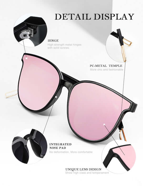 trendy oversized polarized sunglasses detail display