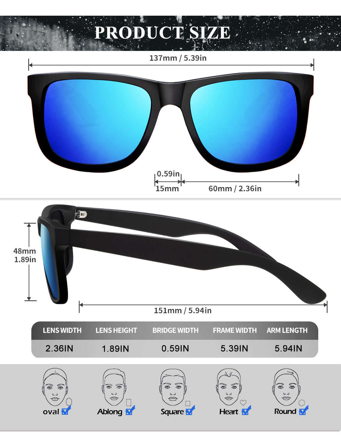 Classic Rectangle Sunglasses S65-1-2-7