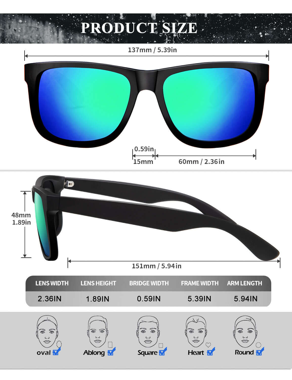 Classic Rectangle Sunglasses S65-1-3-7