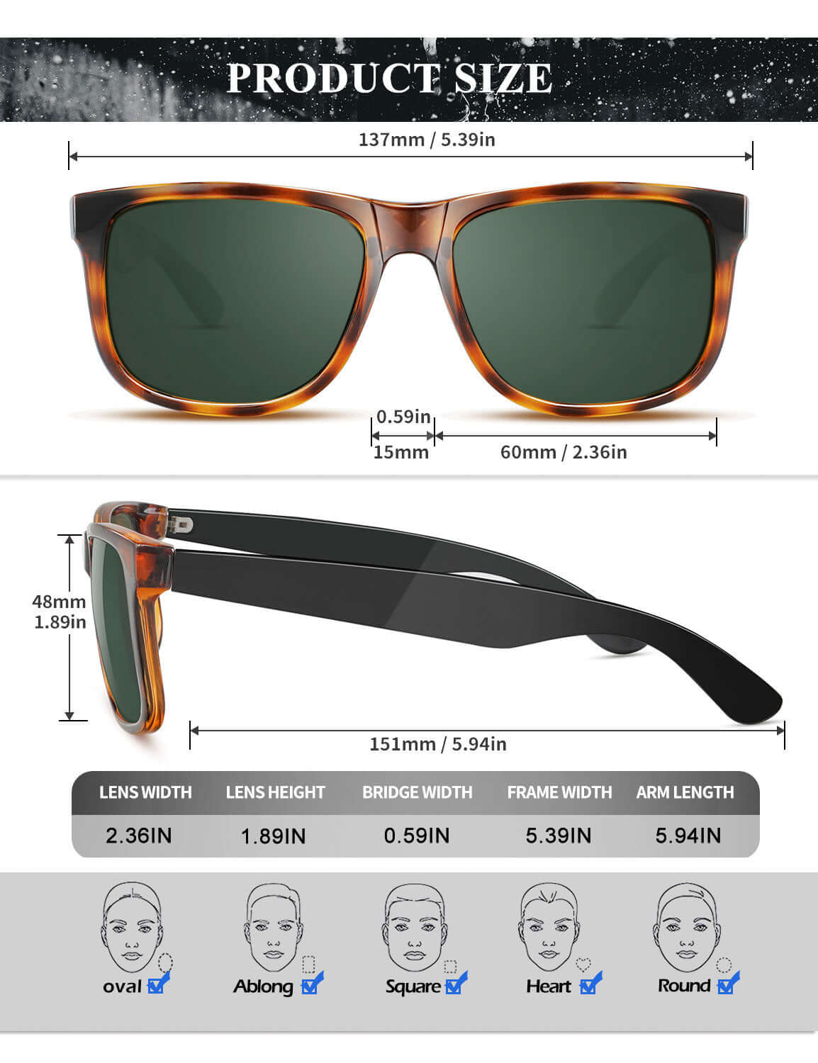 Classic Rectangle Sunglasses S65-1-4-7