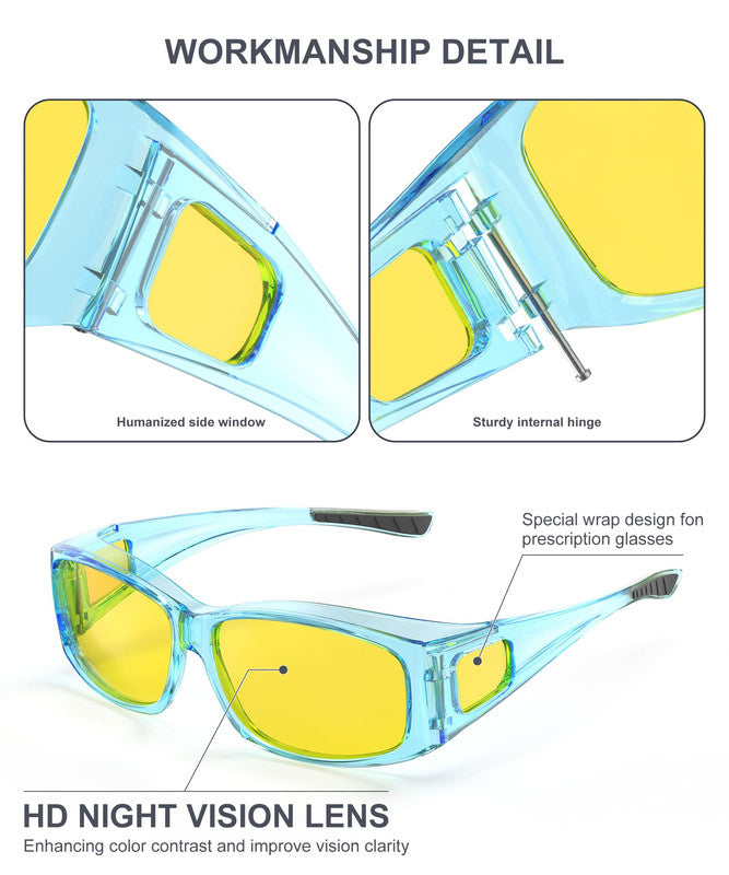 KALIYADI Fit-Over Night-Vision-Glasses for Women: Striped Anti Glare Night Driving Glasses for Men High Definition Lens WMKA238-15
