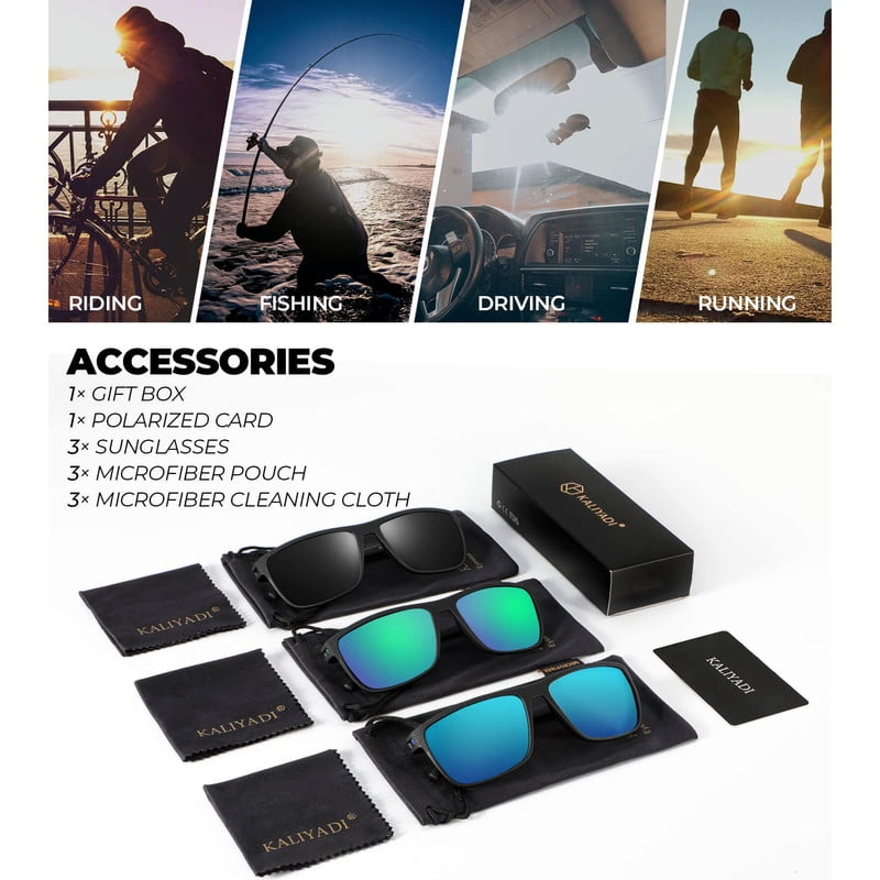 KALIYADI Polarized Sunglasses Men,Lightweight Mens Sunglasses Polarized UV Protection Driving Fishing Golf (Black/Dark Blue/Green) WMKAS45-1-4-5