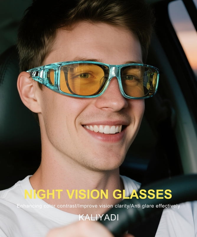 KALIYADI Night Driving Glasses for Men Women, Night Vision Glasses Fit Over Glasses Sunglasses Anti Glare HD WMKAS105-17