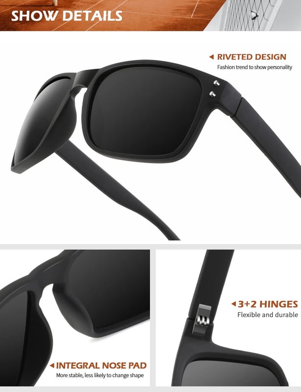 KALIYADI Polarized Sunglasses for Men and Women Vintage Style Sun Glasses for Fishing Running Driving with UV Protection WMKAS66-2-6-10