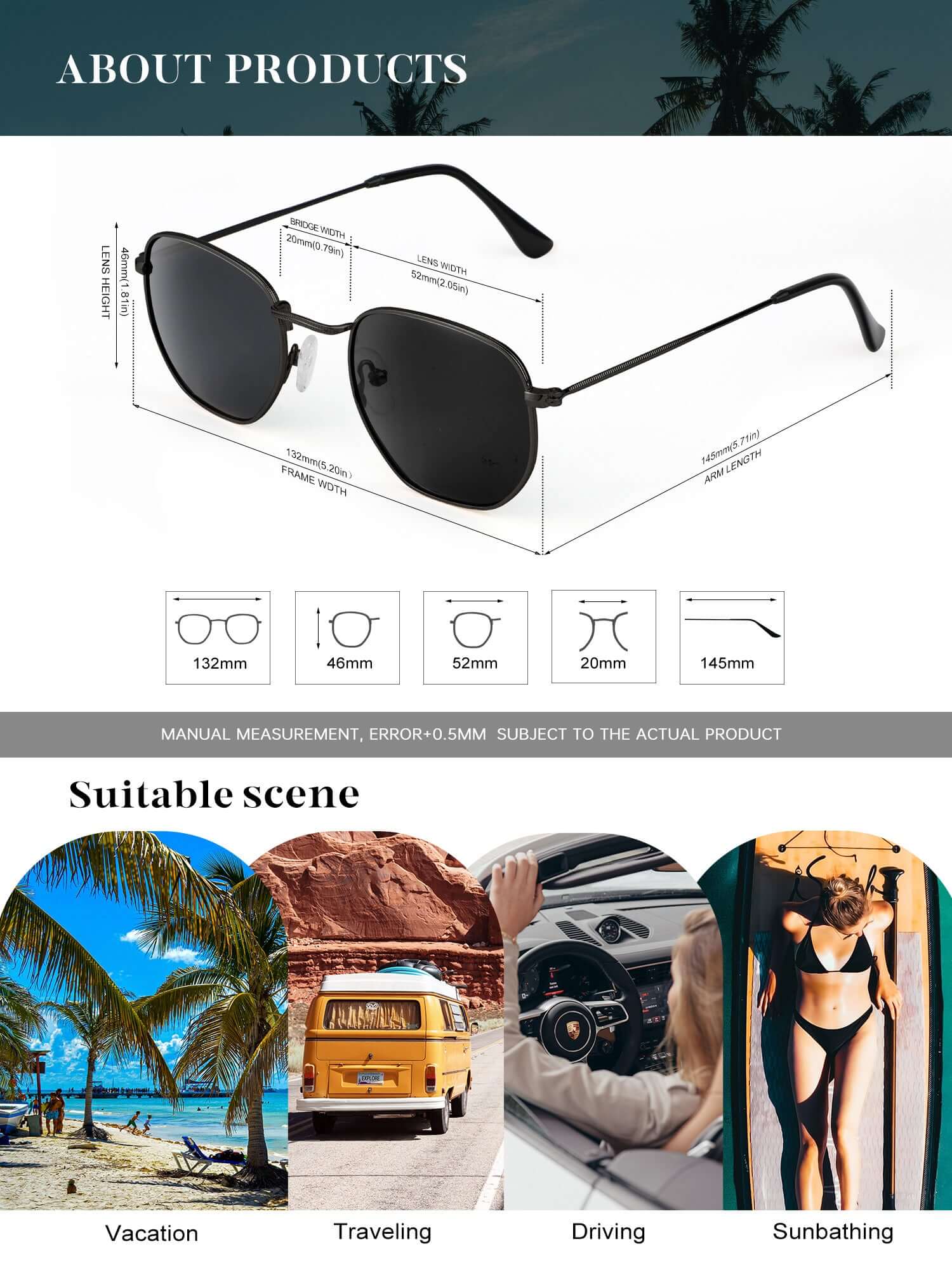 Metal Frame Hexagon Sunglasses S41