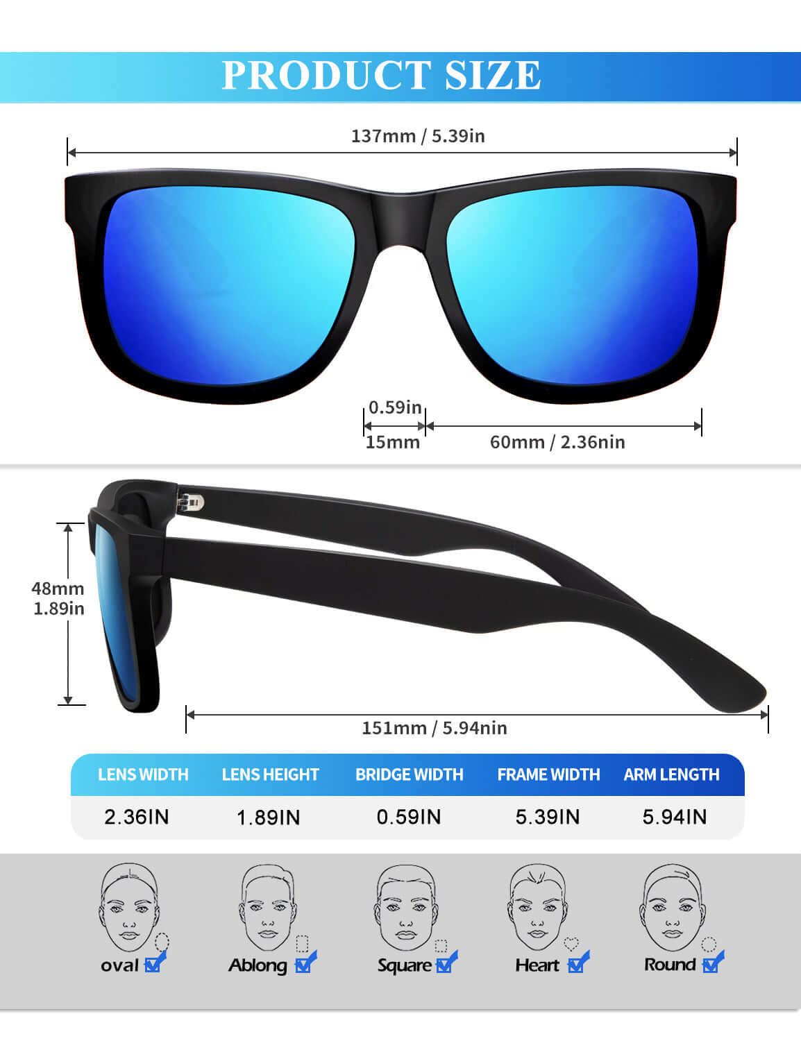 Classic Rectangle Sunglasses (3 Pack) S65