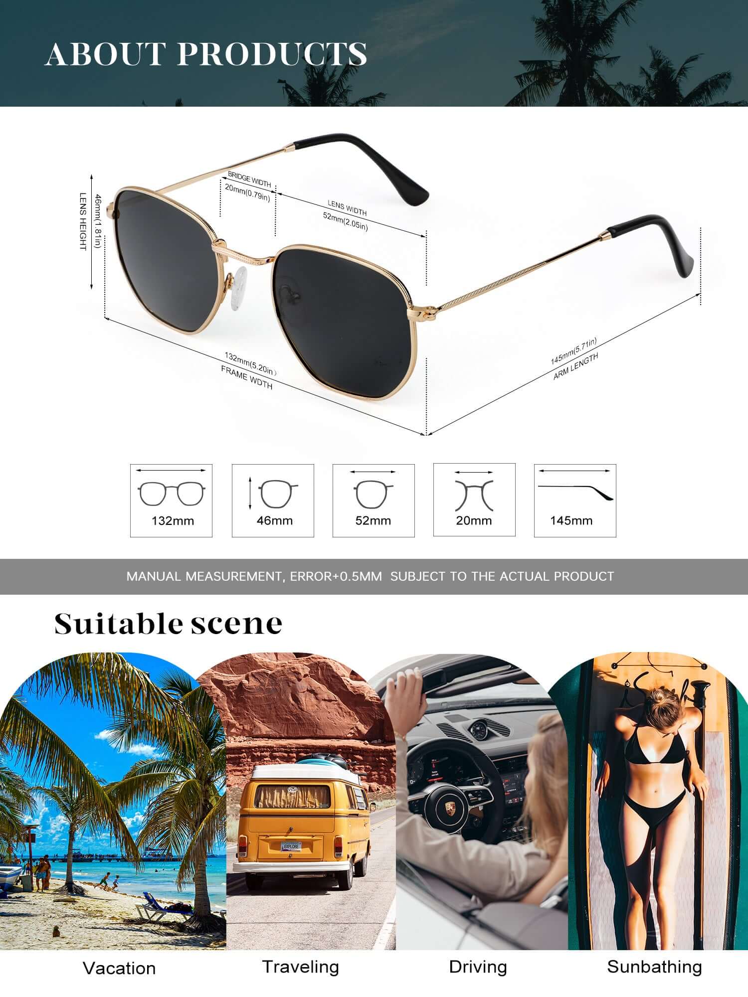 Metal Frame Hexagon Sunglasses S41