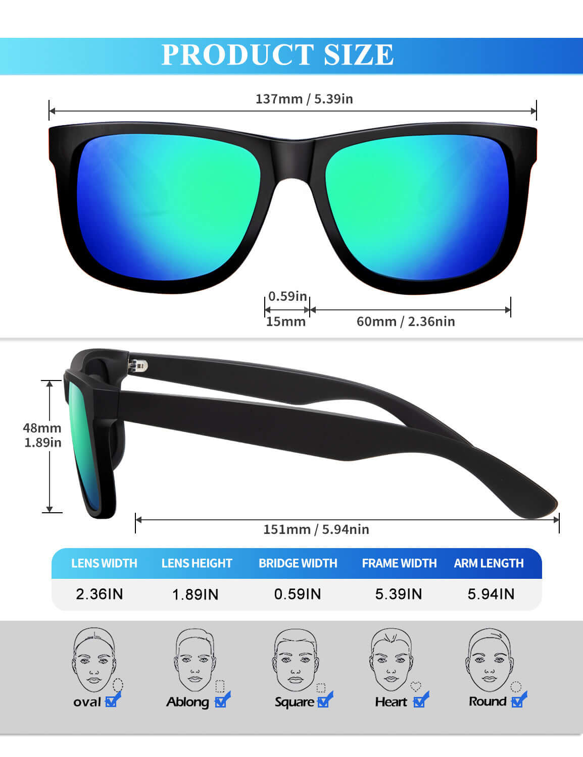 Classic Rectangle Sunglasses (3 Pack) S65