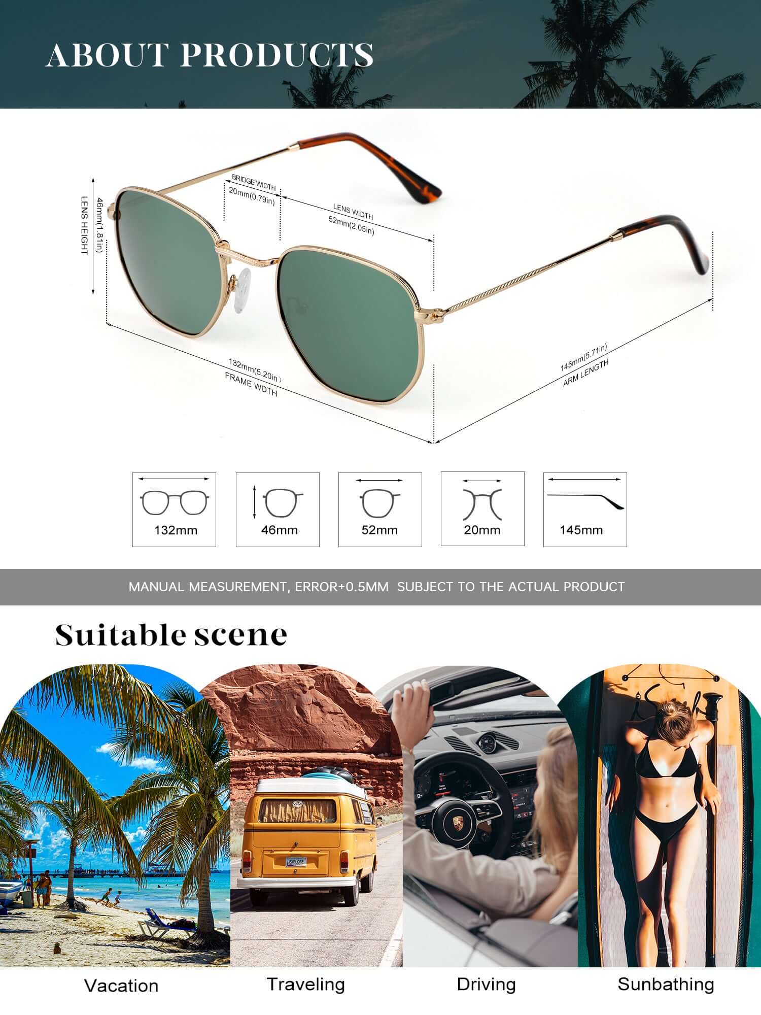 Metal Frame Hexagon Sunglasses S41