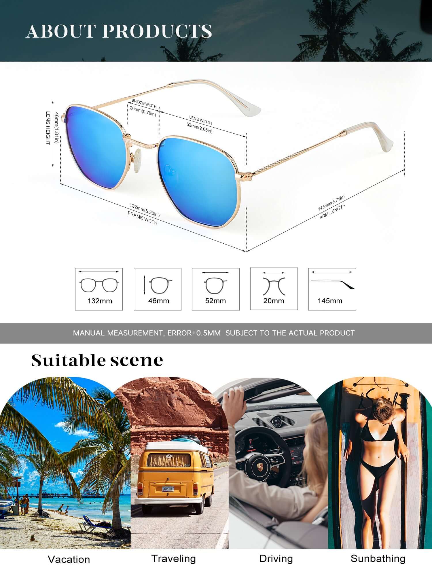 Metal Frame Hexagon Sunglasses S41