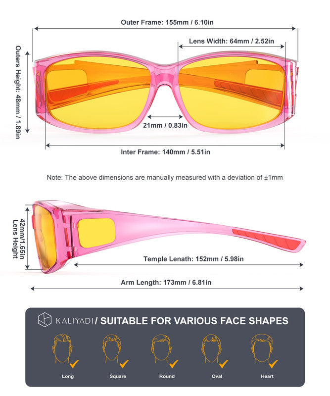 KALIYADI Fit-Over Night-Vision-Glasses for Women: Striped Anti Glare Night Driving Glasses for Men High Definition Lens WMKA238-16