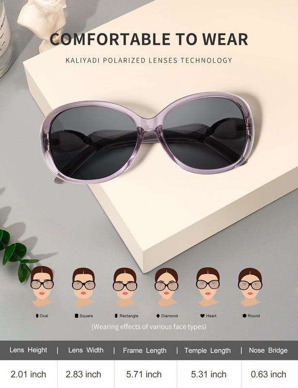 KALIYADI Oversized Sunglasses for Women, Polarized Trendy Vintage Ladies Sun Glasses with UV Protection WMKAS3702-4