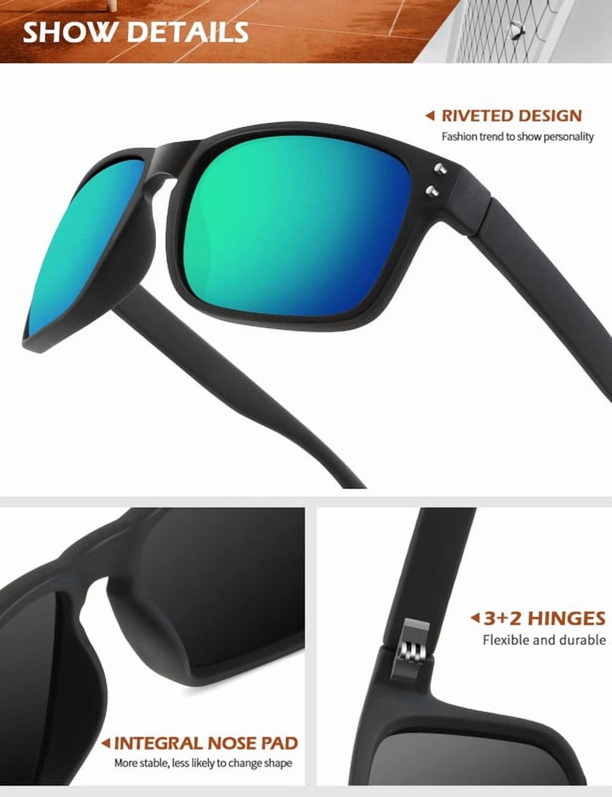 KALIYADI Polarized Sunglasses for Men Women, Mens Sunglasses Polarized UV Protection, Vintage Sun Glasses for Fishing Running Driving WMKAS66-2-8-10