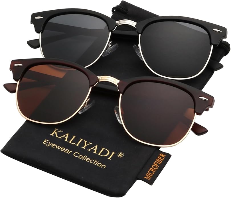 KALIYADI Polarized Sunglasses for Men and Women Semi-Rimless Frame Driving Sun glasses UV Blocking S23-5-6
