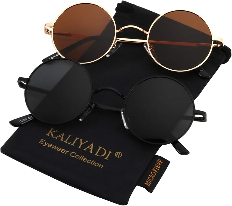 KALIYADI Round Polarized Sunglasses for Men Women Retro Metal Hippie Circle Style Sun Glasses UV Protection S36-1-4
