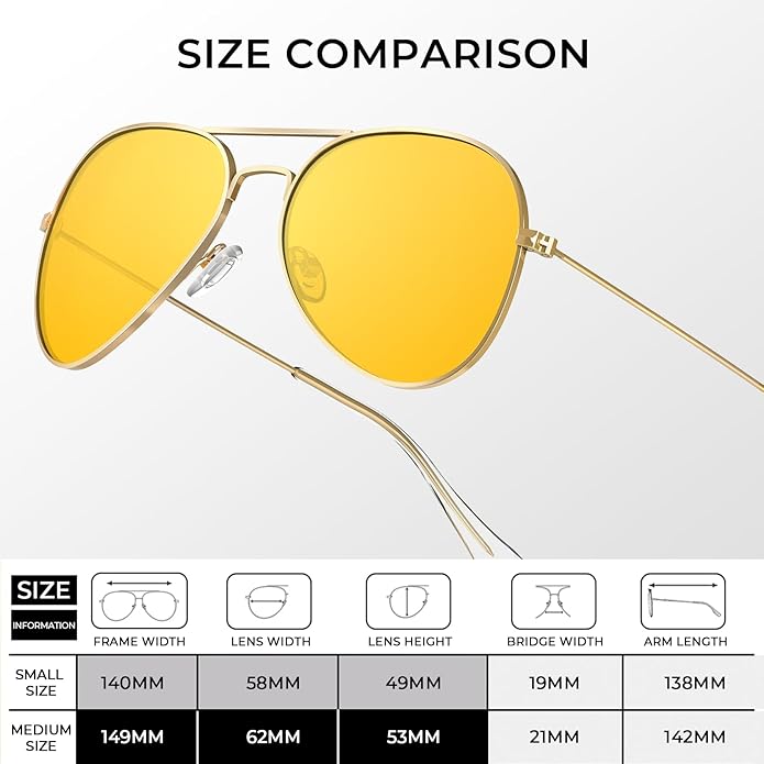 KALIYADI Classic Aviator Sunglasses for Men Women Driving Sun glasses Polarized Lens UV Blocking S24-17-17-17