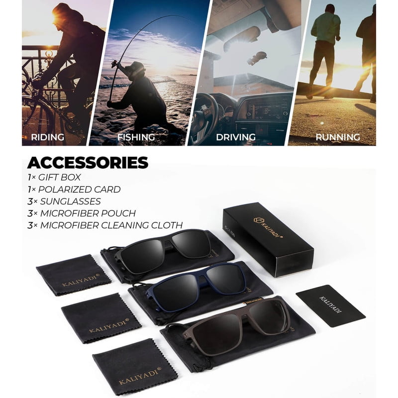 KALIYADI Polarized Sunglasses Men,Lightweight Mens Sunglasses Polarized UV Protection Driving Fishing Golf (Black/Brown/Dark Blue&Grey) WMKAS45-1-10-13