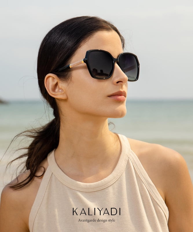 KALIYADI Polarized Sunglasses-Women Trendy Womens-Sunglasses: Square Oversized Sun glasses Sparkling Frame UV400 Gift Box WMKAS37-2