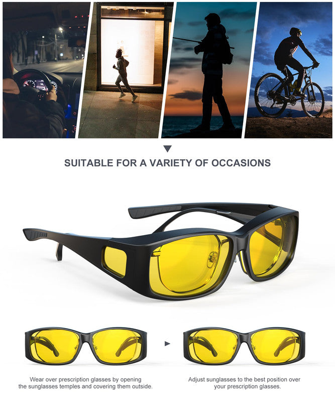 KALIYADI Fit-Over Night-Vision-Glasses for Women: Striped Anti Glare Night Driving Glasses for Men High Definition Lens WMKA238-10