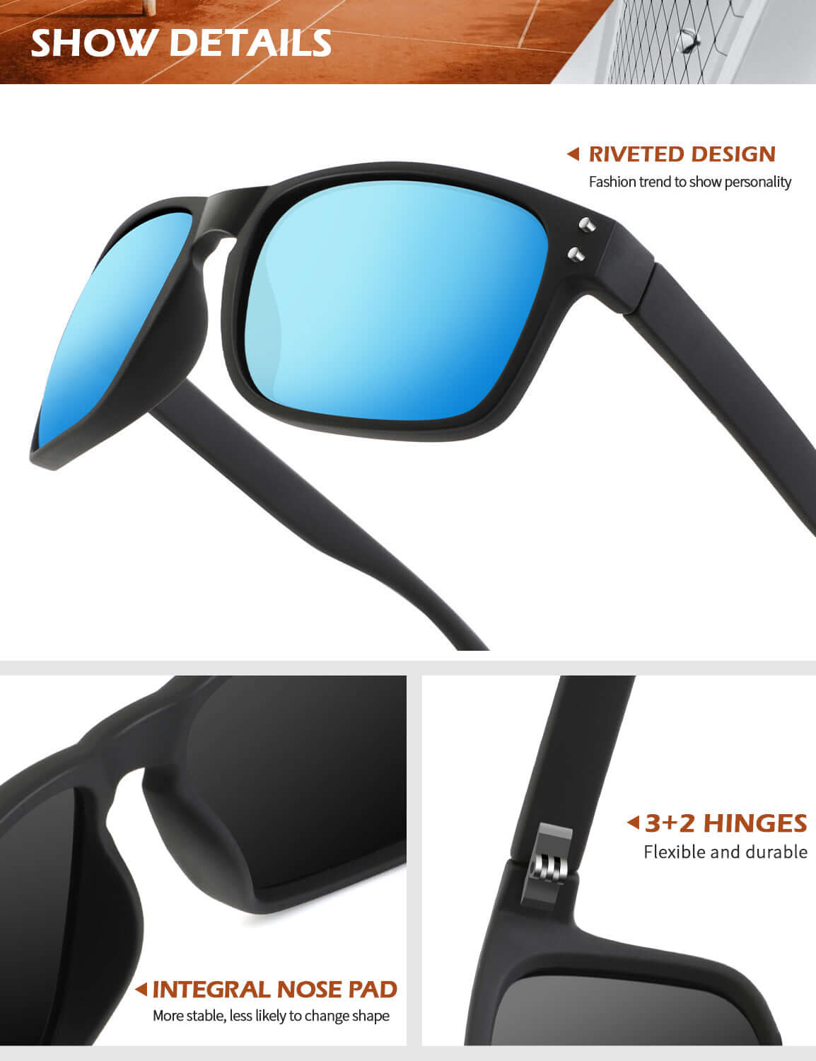 Rivets Square Sunglasses (3 Pack) S66