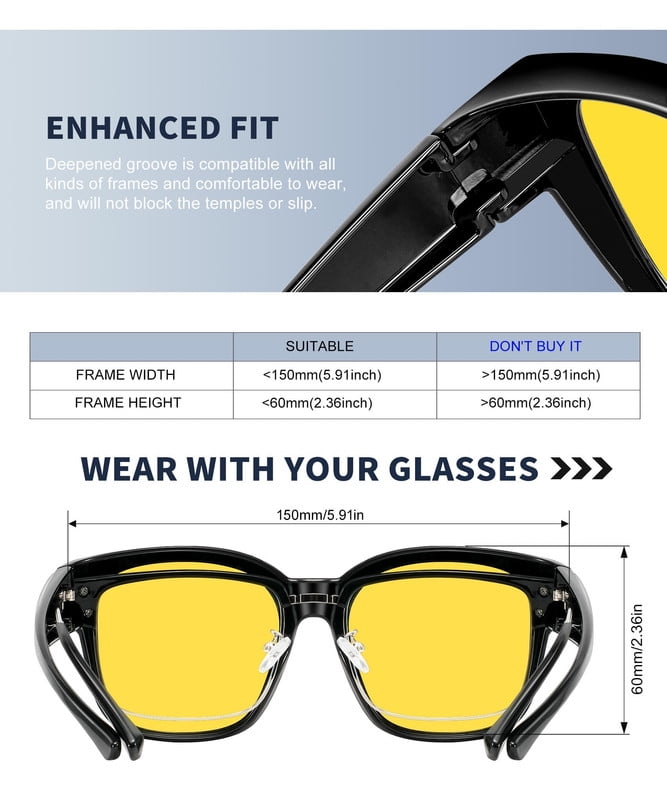 KALIYADI HD Night Vision Driving Glasses Anti Glare Polarized Safe Trendy Stylish Fit Over Glasses for Men & Women Night Driving Wrap Around Glasses(WMKAS109-8-8-9)
