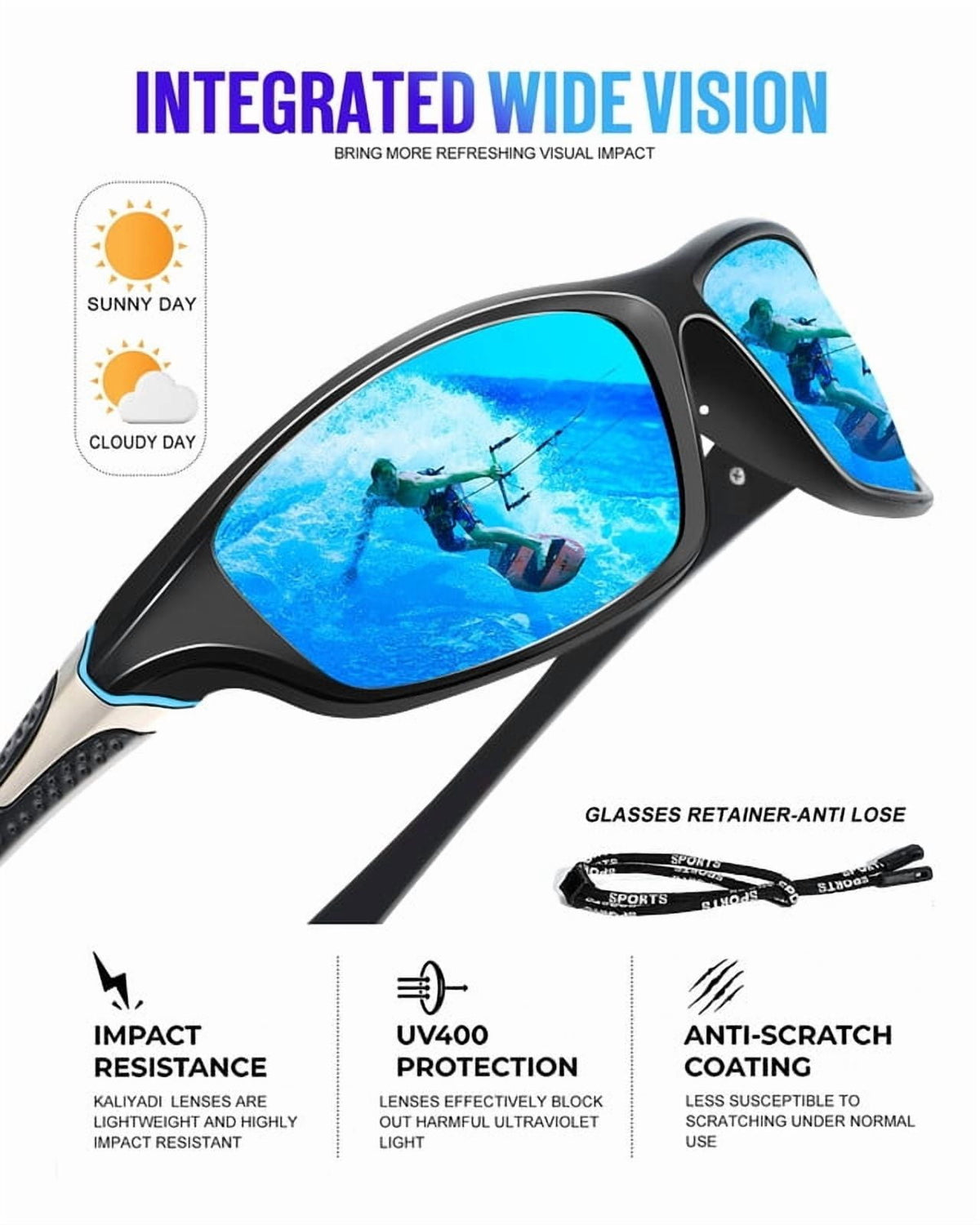 KALIYADI Polarized Sports Sunglasses for Men,Mens Sun Glasses for Driving Fishing Cycling UV400 Protection 3 Pack WMS64-3-4-6