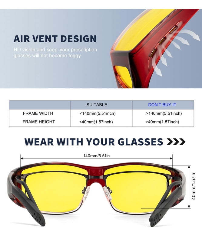KALIYADI Night-Vision-Glasses Fit-Over-Glasses Wrap-Around Glasses: Night Vision Glasses Anti Glare HD for Driving WMKAS105-14-15-19
