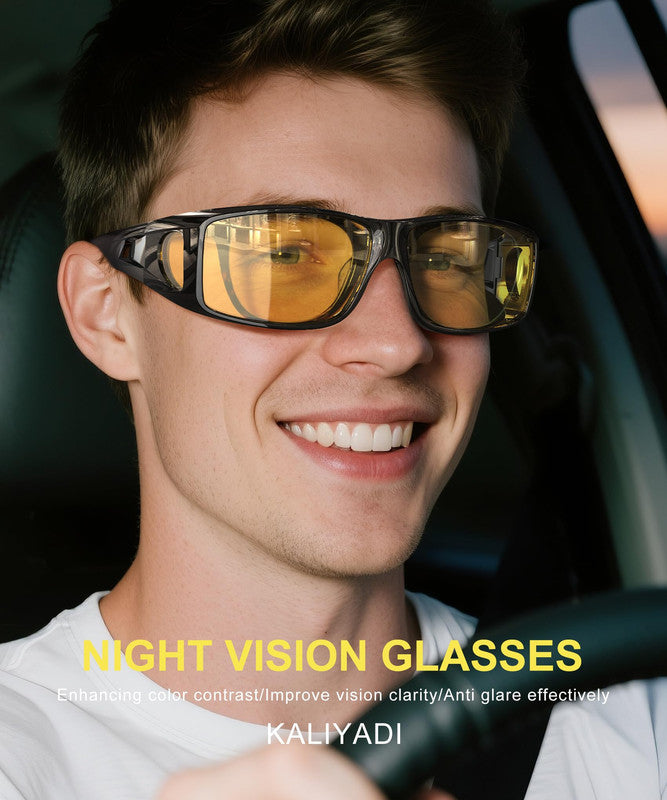 KALIYADI Night Driving Glasses for Men Women,Night Vision Glasses Fit Over Glasses Sunglasses Anti Glare HD WMKAS105-14
