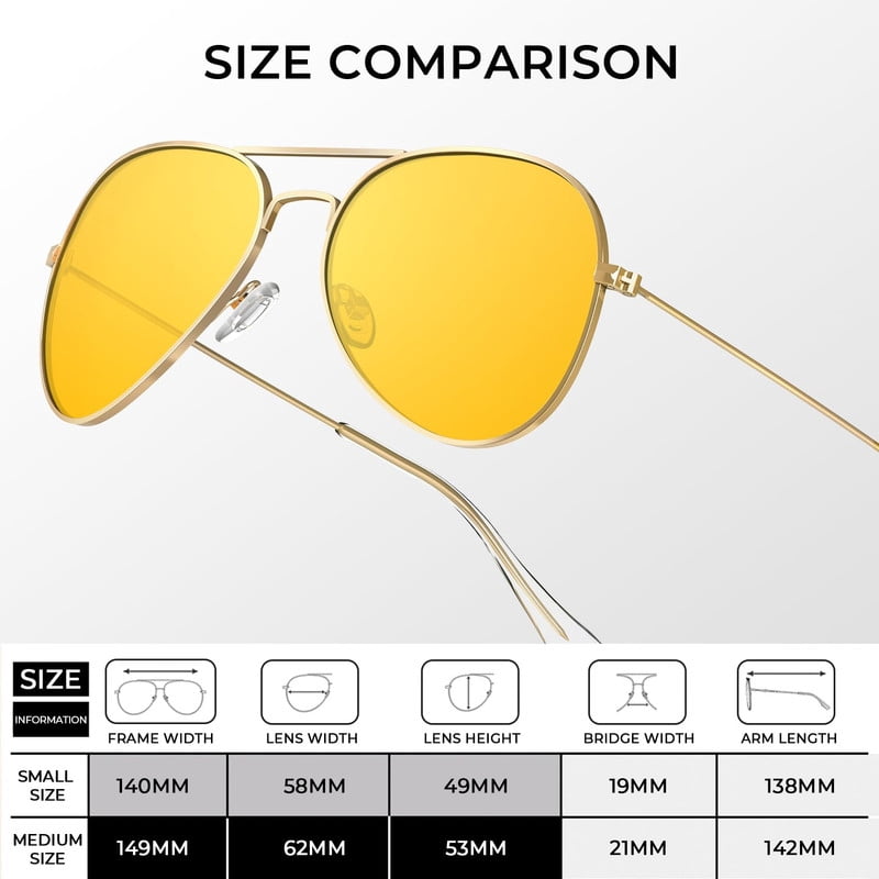 KALIYADI Classic Aviator Night Vision Glasses for Men Women Driving Sun glasses Polarized Lensn WMKAS24-17-17