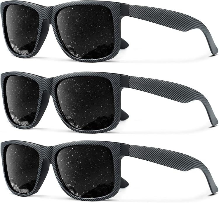 KALIYADI Sunglasses Men Polarized Sun glasses for Mens Womens Classic Matte Black Frame UV Protection 3pack S65-1-1-1