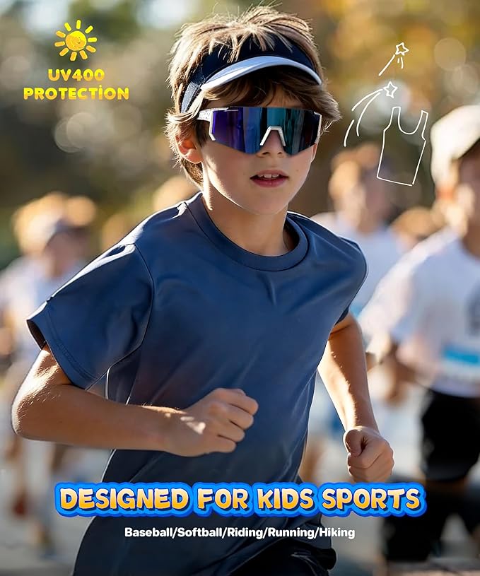 KALIYADI Kids Polarized Sunglasses Youth-Baseball-Sunglasses: Boys Girls Sport Running UV400 Protection Sun Glasses Age 6-14 S77-1-3-4