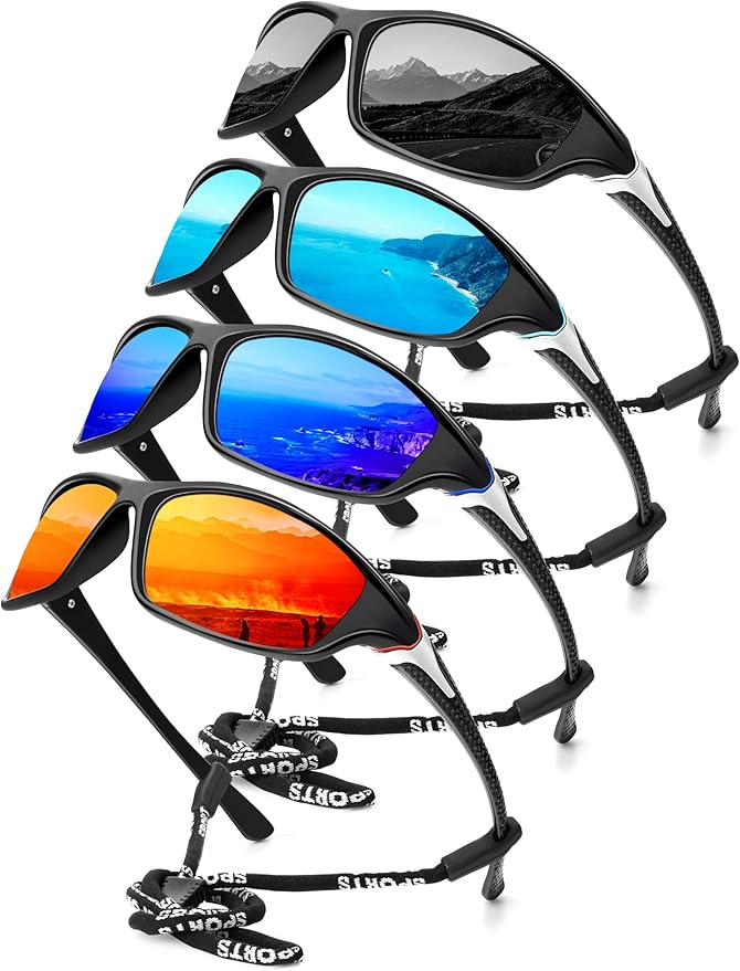 KALIYADI 4 Pack Polarized Sunglasses-Men Sports Sun-glasses: Mens Sunglasses UV Protection for Fishing Driving Cycling S64-1-3-4-6