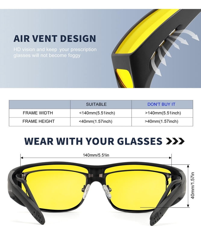 KALIYADI Night-Vision-Glasses Fit-Over-Glasses Wrap-Around Glasses:Night Vision Glasses Anti Glare HD for Driving 3PCS WMKAS105-13-13-13