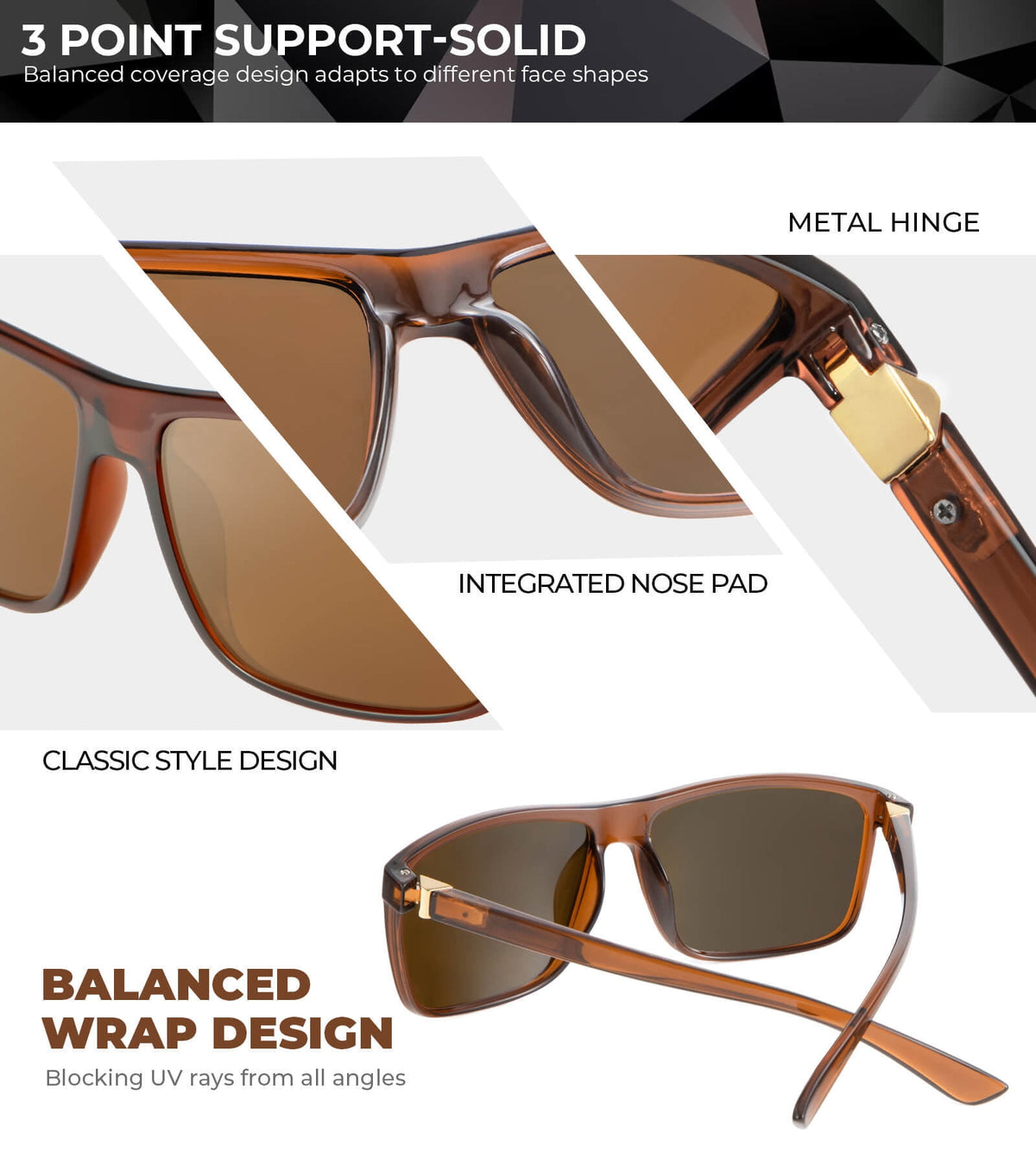 KALIYADI Polarized Sunglasses for Men and Women,Classic Square Sun Glasses with UV Protection for Driving Fishing WMS11-1-2-7