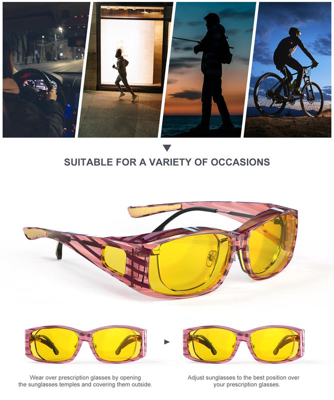 KALIYADI Fit-Over Night-Vision-Glasses for Women: Striped Anti Glare Night Driving Glasses for Men High Definition Lens WMKA238-11