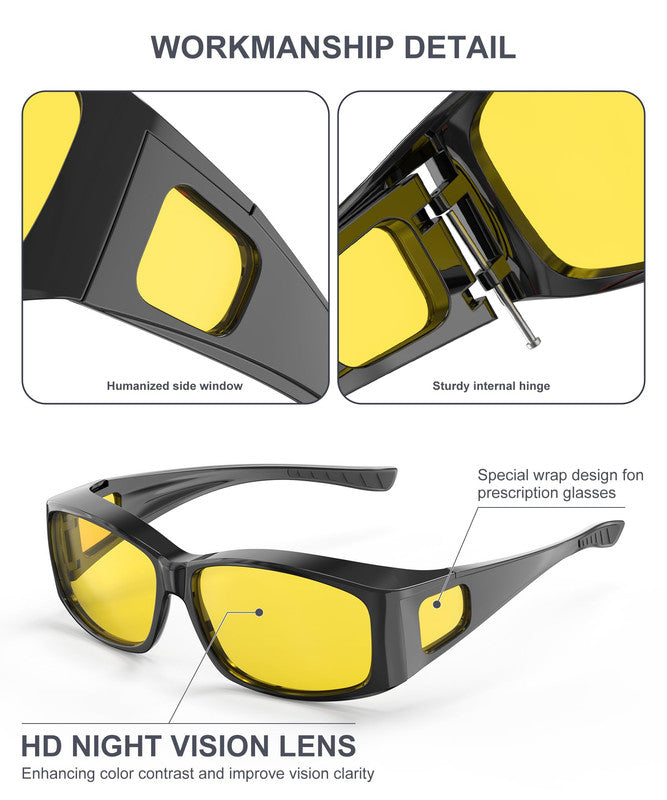 KALIYADI Fit-Over Night-Vision-Glasses for Women: Striped Anti Glare Night Driving Glasses for Men High Definition Lens WMKA238-9