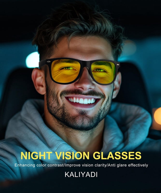 KALIYADI Night-Vision-Glasses for Men and Women Semi-Rimless Frame Anti Glare HD for Driving WMKAS22-15-S23-30
