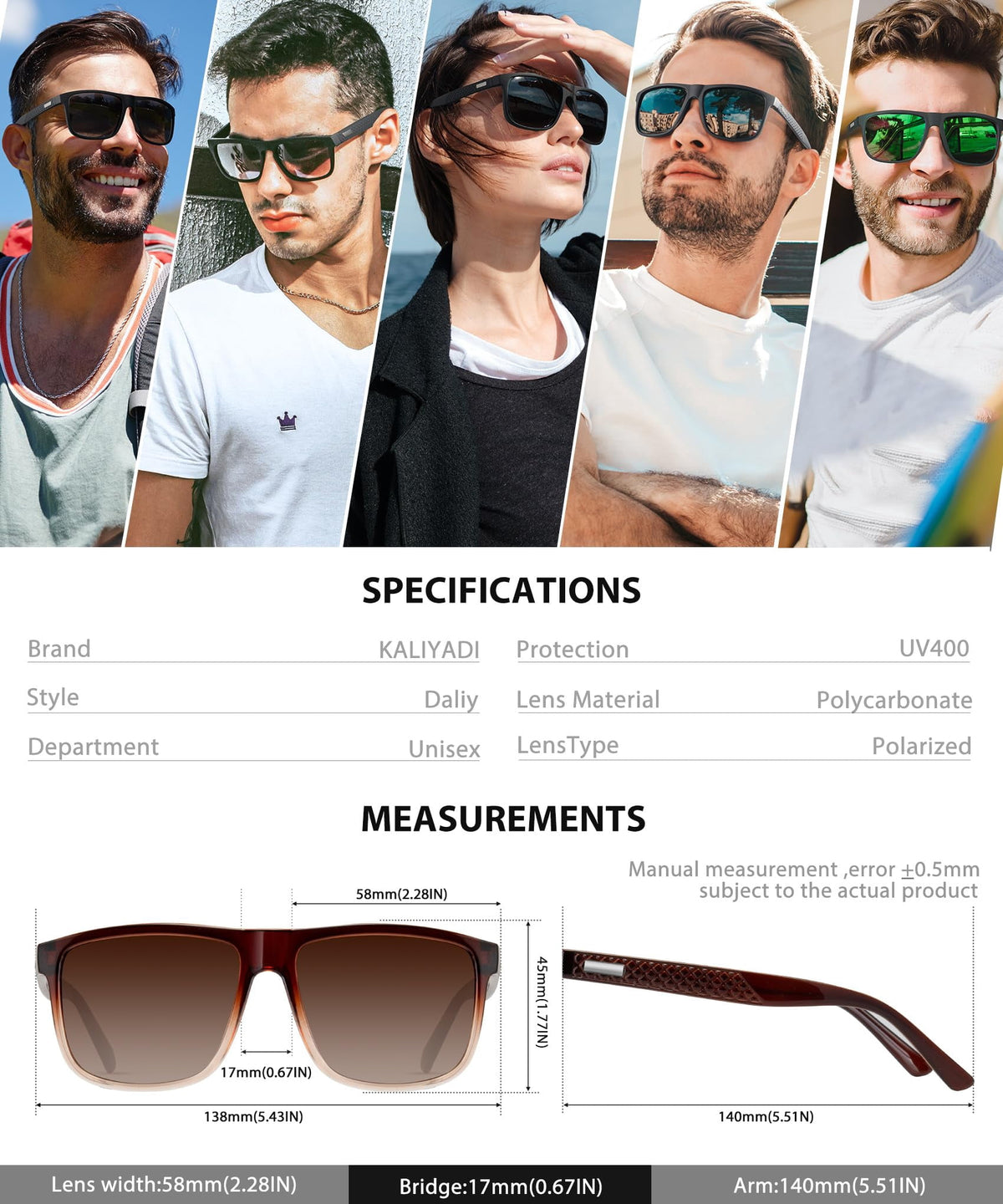 KALIYADI Polarized Sunglasses for Men and Women,Classic Square Sun Glasses with UV400 Protection for Driving Fishing Golf(3 Pack) WMKAS13-1-25-28