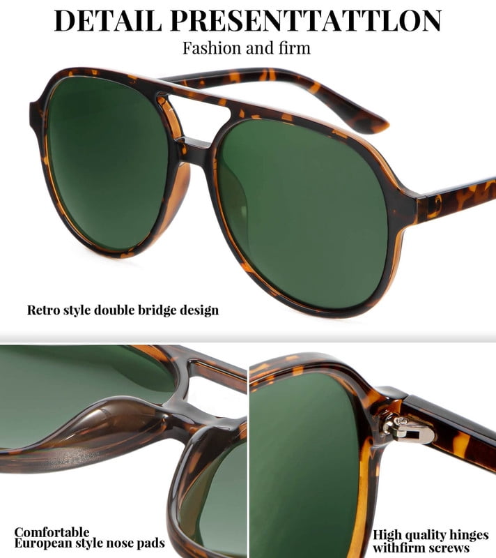 KALIYADI Aviator Sunglasses for Women,Retro Square Sun Glasses with 70s Vintage Style and UV Protection 2 Pack WMKAS2410-1-4