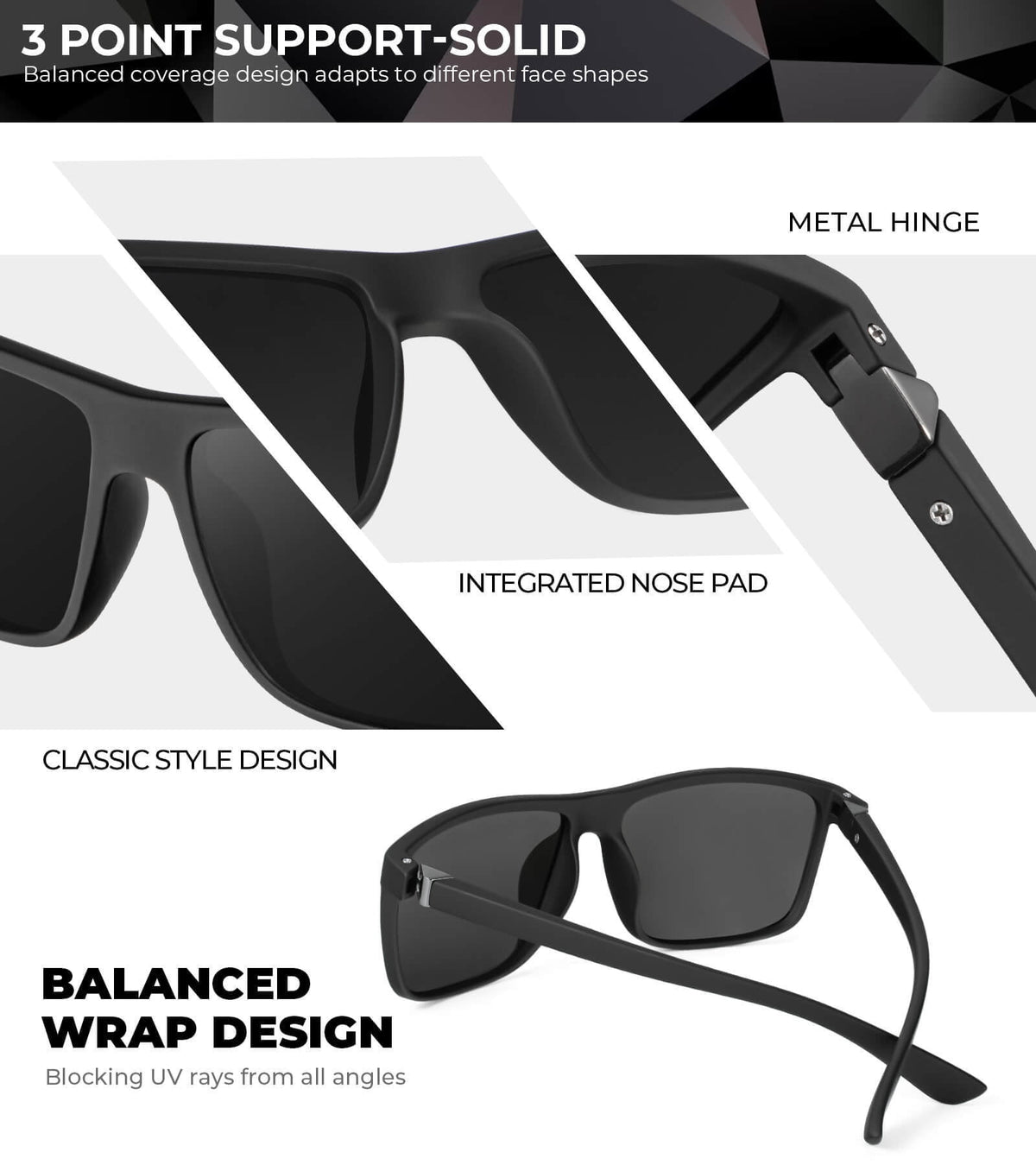 KALIYADI Polarized Sunglasses for Men and Women,Classic Square Sun Glasses with UV Protection for Driving Fishing WMKAS11-1-4-8