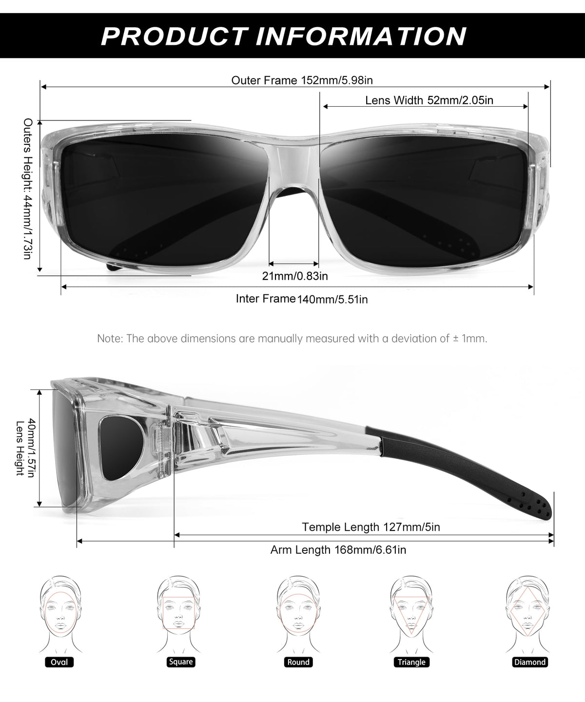 KALIYADI Fit Over Wrap Sunglasses Polarized Sun Glasses:Wrap Around Eyeglasses for Men and Women with UV Protection for Driving WMS105-1-3-4