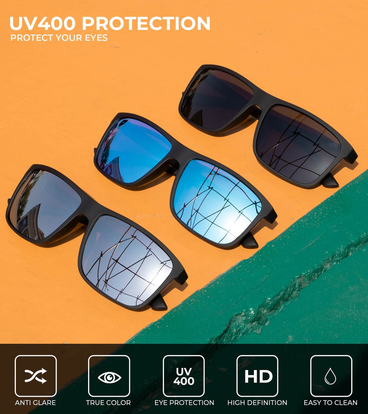 KALIYADI Polarized Sunglasses for Men and Women,Classic Square Sun Glasses with UV Protection for Driving Fishing WMKAS11-1-4-8