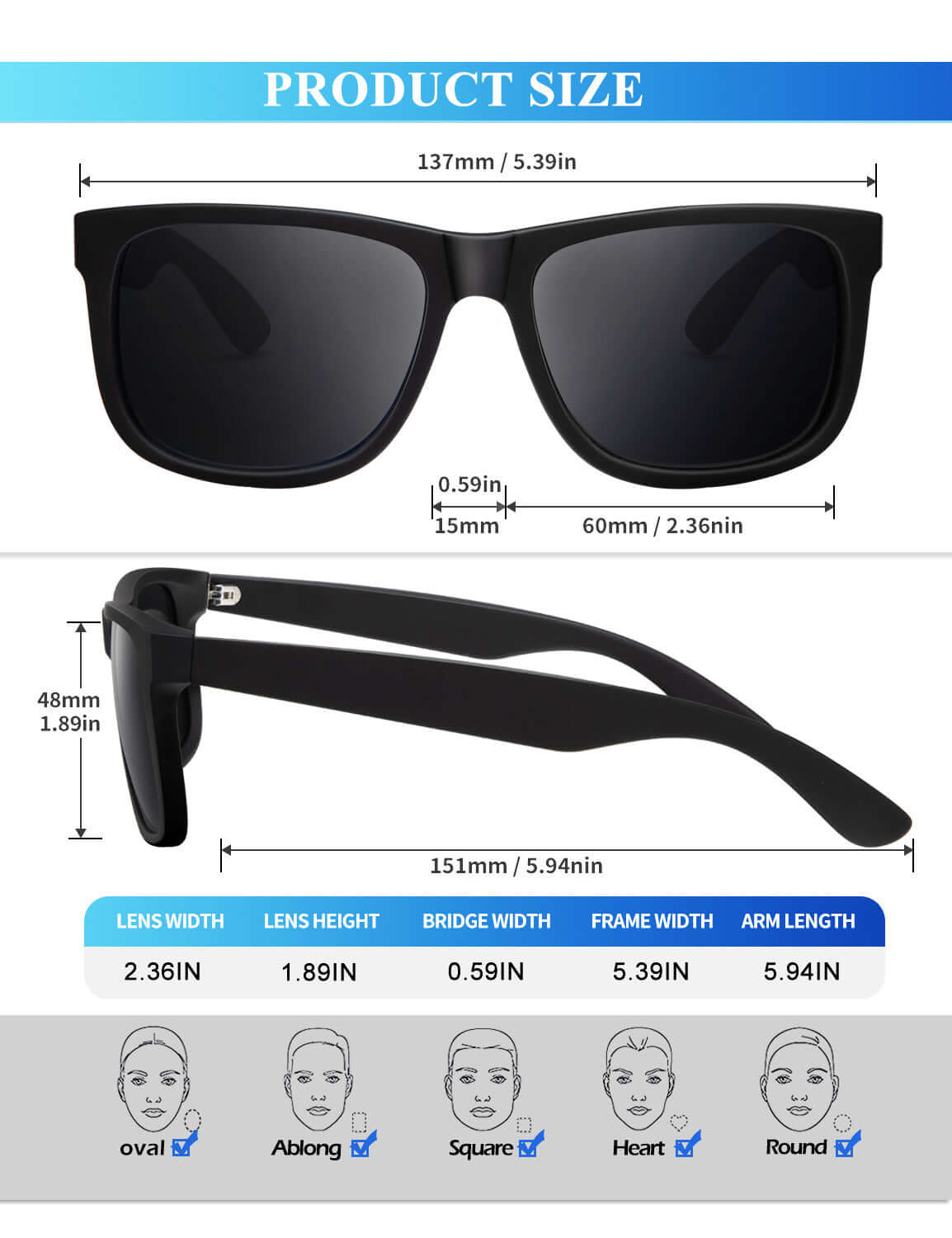 Classic Rectangle Sunglasses S65-1-1-1