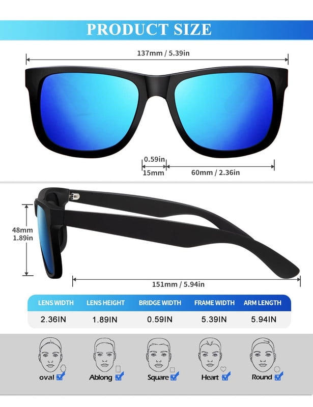 KALIYADI Polarized Sunglasses for Men and Women Vintage Style Sun Glasses for Fishing Running Driving with UV Protection WMKAS65-1-2-4