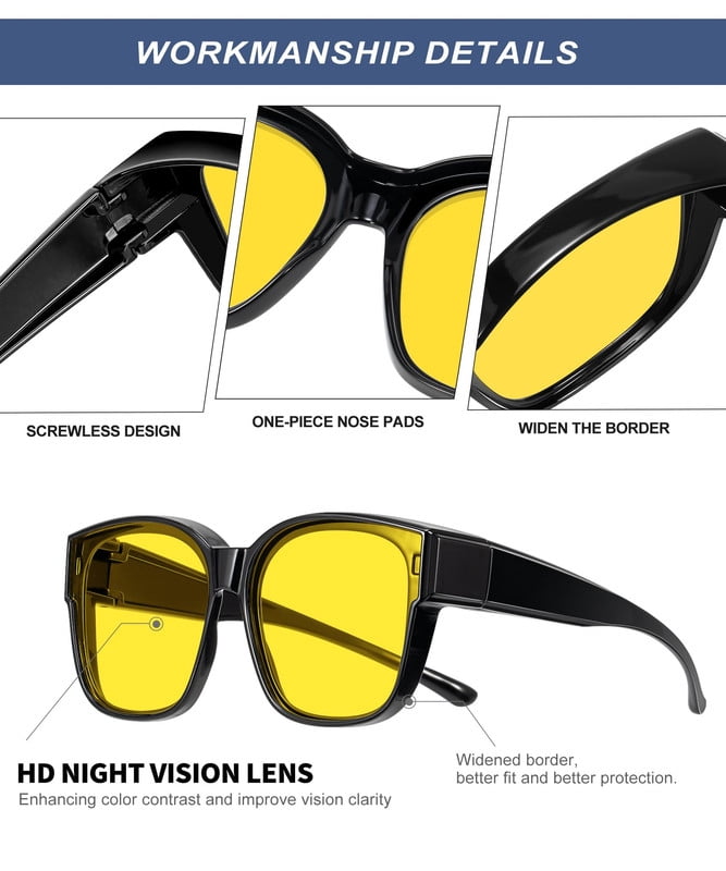 KALIYADI Night Driving Glasses for Men Women,Night Vision Glasses Fit Over Glasses Sunglasses Anti Glare WMKAS108-9