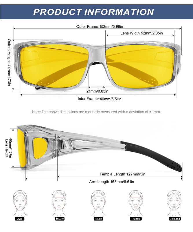 KALIYADI Night Driving Glasses for Men Women, Night Vision Glasses Fit Over Glasses Sunglasses Anti Glare HD WMKAS105-12