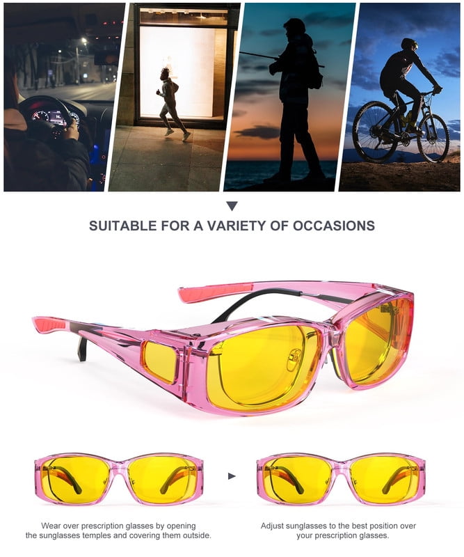 KALIYADI Fit-Over Night-Vision-Glasses for Women: Striped Anti Glare Night Driving Glasses for Men High Definition Lens WMKA238-16