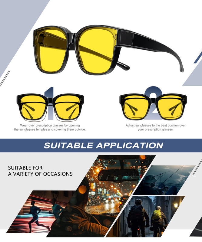 KALIYADI Night Driving Glasses for Men Women,Night Vision Glasses Fit Over Glasses Sunglasses Anti Glare WMKAS108-9