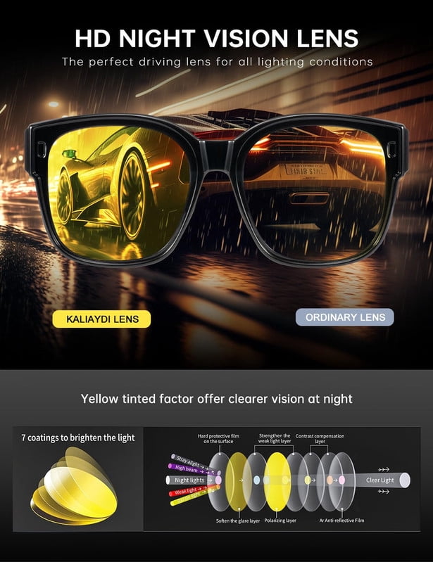 KALIYADI Night Driving Glasses for Men Women,Night Vision Glasses Fit Over Glasses Sunglasses Anti Glare WMKAS108-9